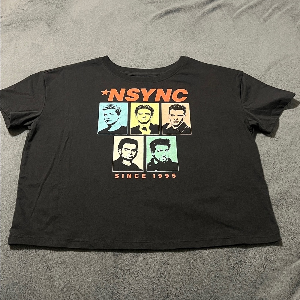 *NSYNC Since 1995 black crop top women’s medium pastel headshots colorful fun